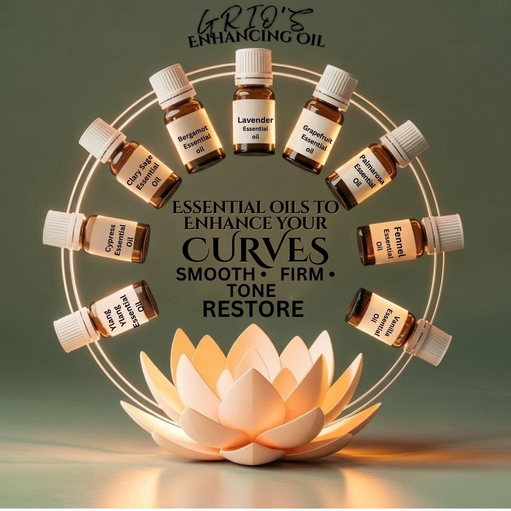 Essential oils to enhance your natural curves — a radiant blend of lavender, bergamot, juniper, and rosemary that smooths, firms, and restores skin tone through gentle daily care.

