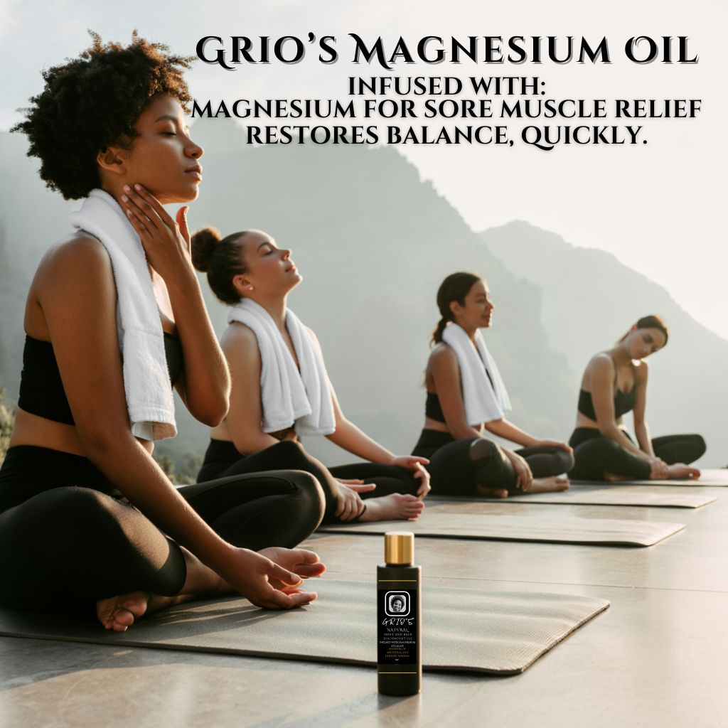 After-yoga cool down with Grio’s Magnesium Oil — infused with magnesium and soothing botanicals to ease sore muscles, calm tension, and restore balance 
