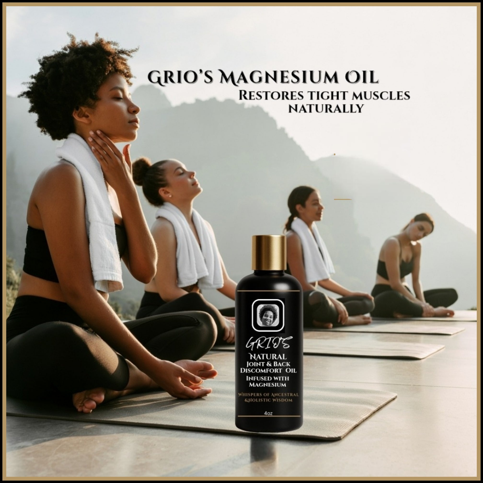 After-yoga cool down with Grio’s Magnesium Oil — infused with magnesium and soothing botanicals to ease sore muscles, calm tension, and restore balance 
